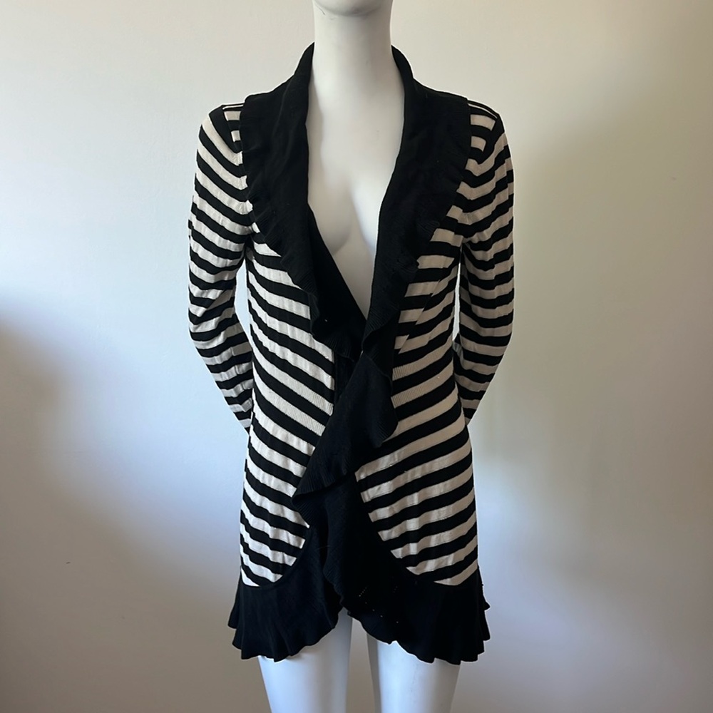 White House Black Market Open Front Flare Trim Cardigan Size L